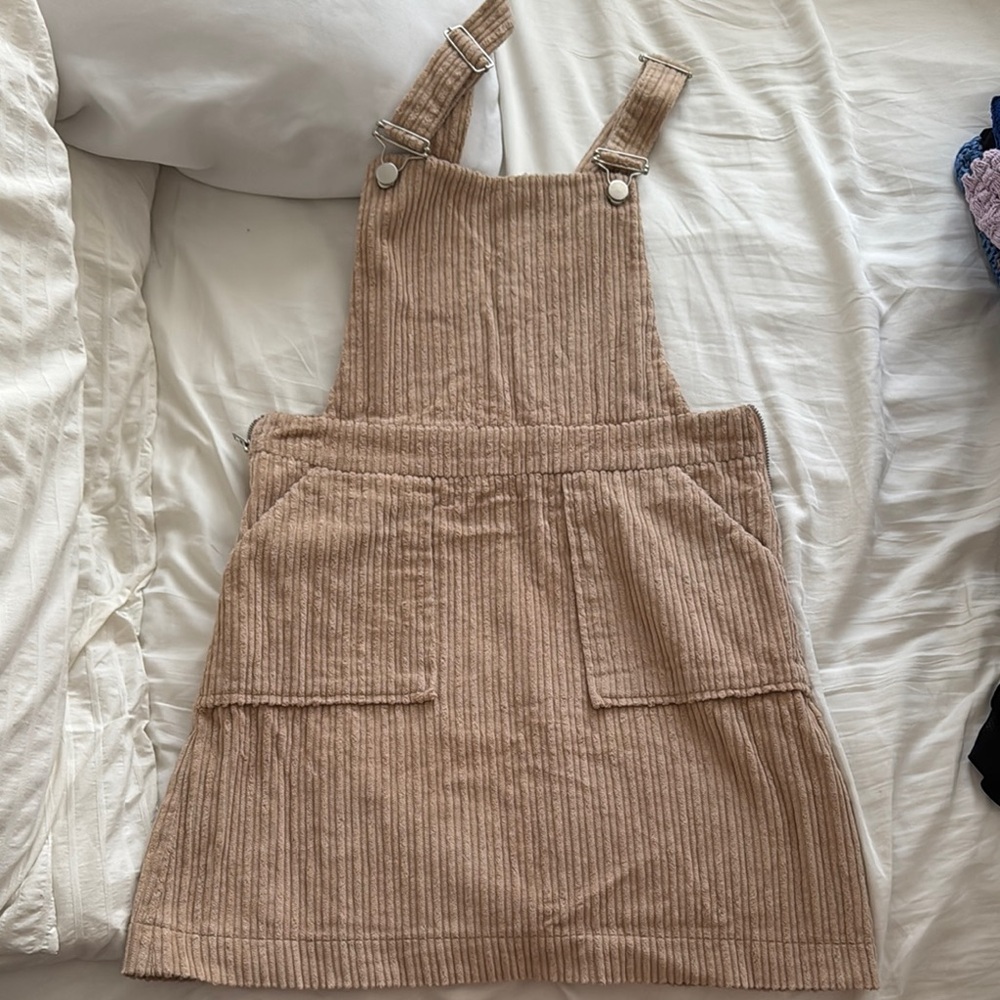 Stylish Tan Corduroy Overall Dress